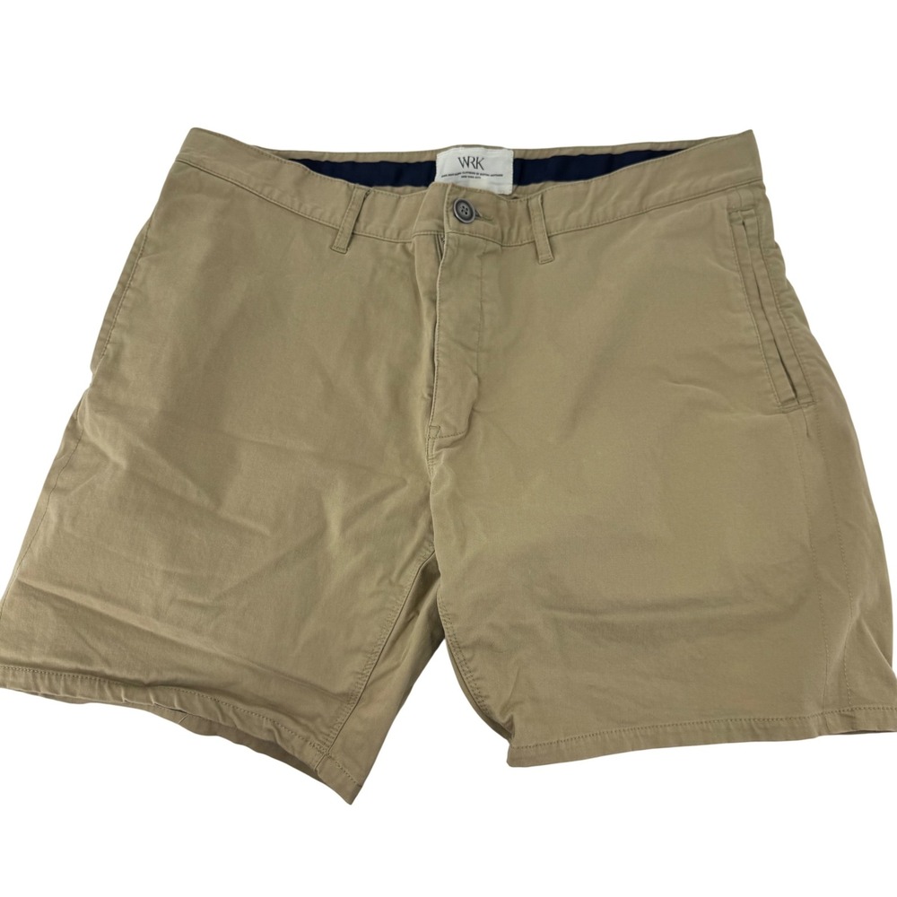 WRK Men's Khaki Chino Shorts Size 34 Flat Front Casual‎ Everyday Wear